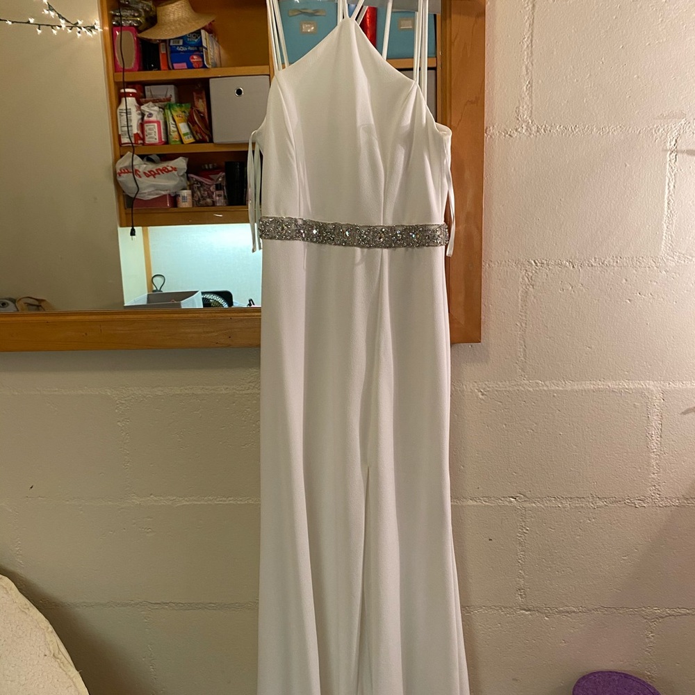 white prom dress with slit